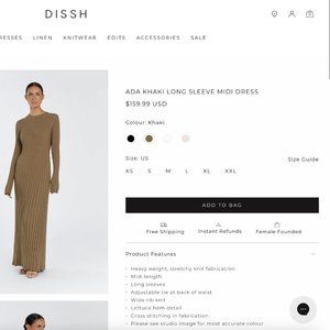 ADA KHAKI LONG SLEEVE MIDI DRESS - DISSH - Khaki - Size Small